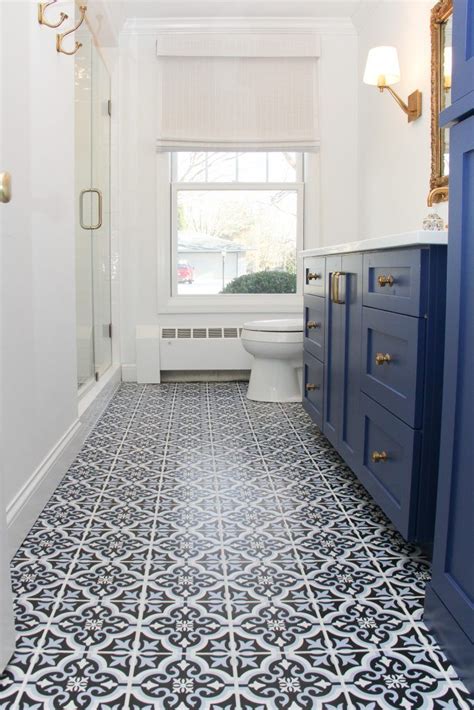 navy and white floor tiles.